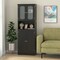 Black MDF Tempered Glass Tall Storage Cabinet with Frosted Doors and Shelves